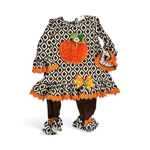 EUC Emily Rose Toddler Girls Pumpkin Matching Set Orange Brown Leggings- Size 3T - Picture 1 of 10